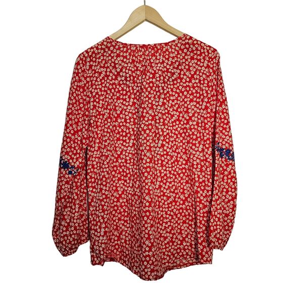 Solitaire Floral Summer Red Blue embroidered boho long sleeve blouse Size Medium - Picture 5 of 12